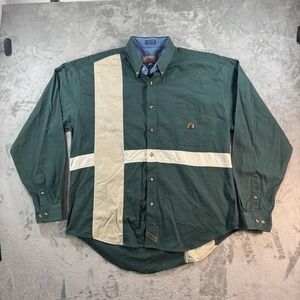 Urgent Gear Shirt Mens XL Green Tan Colorblock Long Sleeve Button Down Casual
